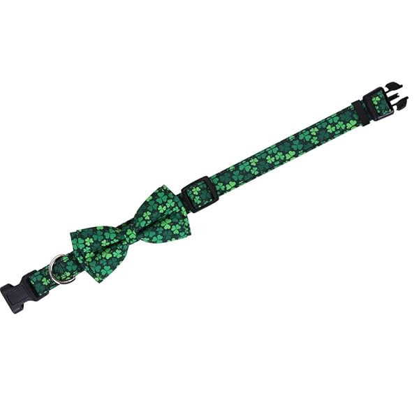 Lamphyface St Patrick's Day Dog Collar with Removable Bow Tie Adjustable for Medium Pets - View 4 of 5