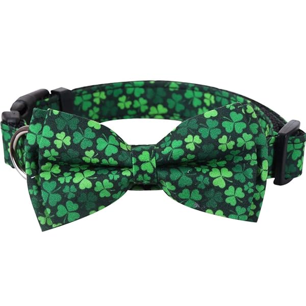 Lamphyface St Patrick's Day Dog Collar with Removable Bow Tie Adjustable for Medium Pets