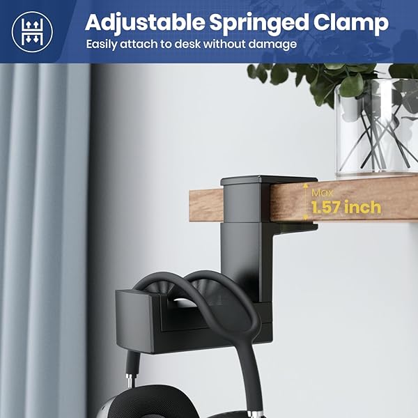 EURPMASK Choose the color of europe Dual Headphone Stand Holder EURPMASK 2 in 1 PC Gaming Headset Hooks 360 Degree Rotating Hanger Adjustable Clamp Cable Clip Organizer Black - View 5 of 9