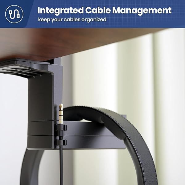 EURPMASK Choose the color of europe Dual Headphone Stand Holder EURPMASK 2 in 1 PC Gaming Headset Hooks 360 Degree Rotating Hanger Adjustable Clamp Cable Clip Organizer Black - View 7 of 9