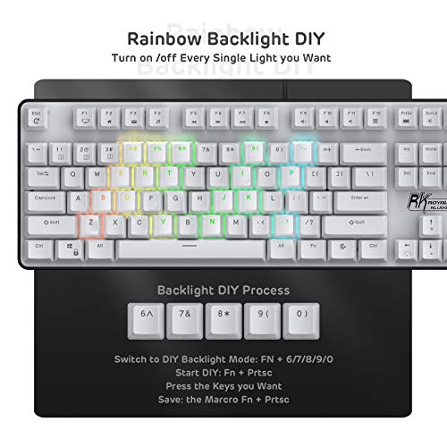 RK ROYAL KLUDGE RK ROYAL KLUDGE RK920 Full Size Mechanical Keyboard Rainbow Backlit 104 Keys Wired Gaming Keyboard with Tactile Brown Switch - View 9 of 9