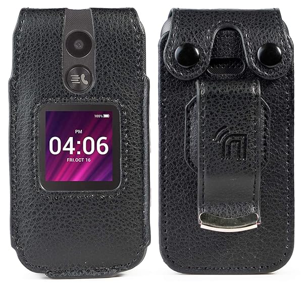 Nakedcellphone Black Vegan Leather Case for MyFlip 2 Nakedcellphone Form-Fit Cover with Built-in Screen Protection and Metal Belt Clip for Alcatel A406DL - View 3 of 10