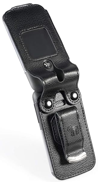 Nakedcellphone Black Vegan Leather Case for MyFlip 2 Nakedcellphone Form-Fit Cover with Built-in Screen Protection and Metal Belt Clip for Alcatel A406DL - View 5 of 10