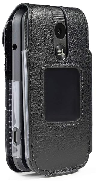 Nakedcellphone Black Vegan Leather Case for MyFlip 2 Nakedcellphone Form-Fit Cover with Built-in Screen Protection and Metal Belt Clip for Alcatel A406DL - View 9 of 10
