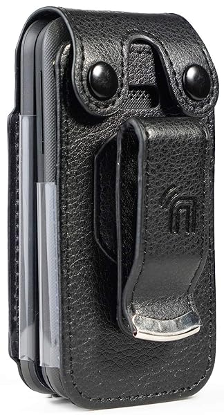 Nakedcellphone Black Vegan Leather Case for MyFlip 2 Nakedcellphone Form-Fit Cover with Built-in Screen Protection and Metal Belt Clip for Alcatel A406DL - View 10 of 10