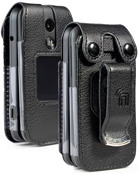 Black Vegan Leather Case for MyFlip 2 Nakedcellphone Form-Fit Cover with Built-in Screen Protection and Metal Belt Clip for Alcatel A406DL
