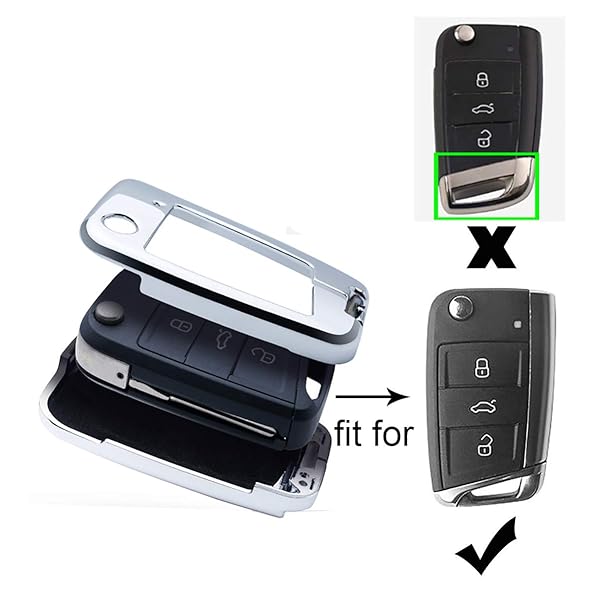 ontto Ontto Stylish Key Fob Cover for VW Skoda Polo Jetta Golf 7 GTI R20 3-Button Key Protector Leather Key Shell Black - View 3 of 7