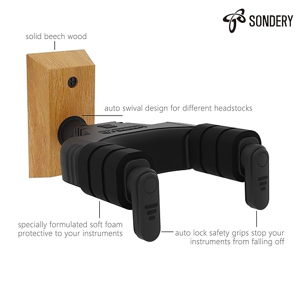 Sondery Sondery Guitar Hanger Wall Mount Adjustable Hook Holder for Acoustic Electric Guitar Ukulele Bass Banjo Mandolin NOT for Nitro Finish - View 4 of 9