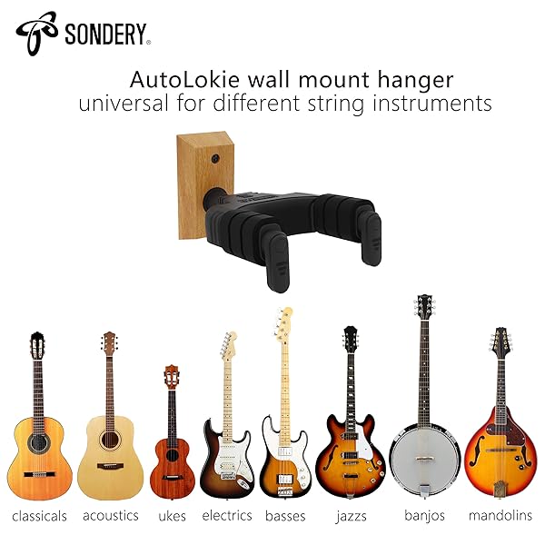 Sondery Sondery Guitar Hanger Wall Mount Adjustable Hook Holder for Acoustic Electric Guitar Ukulele Bass Banjo Mandolin NOT for Nitro Finish - View 7 of 9
