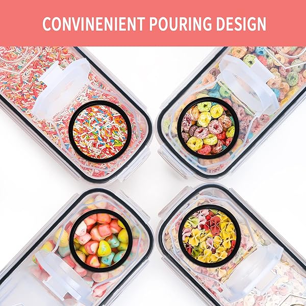 PRAKI PRAKI 6PCS Airtight Large Dry Food Storage Containers with Lids for Cereal Sugar Flour Snacks Baking Supplies and 20 Labels Black - View 4 of 6