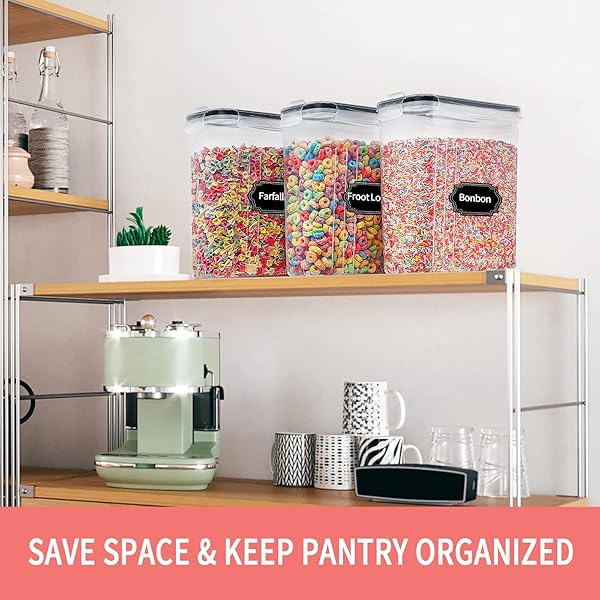 PRAKI PRAKI 6PCS Airtight Large Dry Food Storage Containers with Lids for Cereal Sugar Flour Snacks Baking Supplies and 20 Labels Black - View 6 of 6