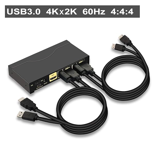 CKLau CKLau 4K 60Hz 2 Port KVM Switch HDMI with Audio and USB 3.0 Hub for Dual Computer Keyboard Mouse Monitor Sharing - View 3 of 8
