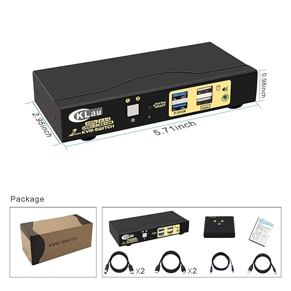CKLau CKLau 4K 60Hz 2 Port KVM Switch HDMI with Audio and USB 3.0 Hub for Dual Computer Keyboard Mouse Monitor Sharing - View 7 of 8