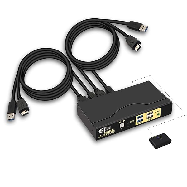 CKLau CKLau 4K 60Hz 2 Port KVM Switch HDMI with Audio and USB 3.0 Hub for Dual Computer Keyboard Mouse Monitor Sharing - View 2 of 8