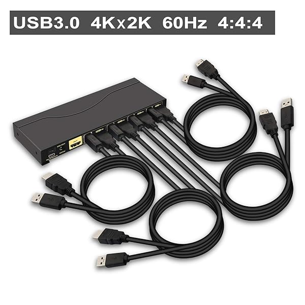 CKLau CKLau 4 Port HDMI KVM Switch with USB 3.0 Hub & Digital Audio - 4K@60Hz, Hotkey Switching, All Cables Included - View 4 of 8