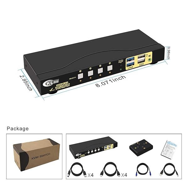 CKLau CKLau 4 Port HDMI KVM Switch with USB 3.0 Hub & Digital Audio - 4K@60Hz, Hotkey Switching, All Cables Included - View 8 of 8