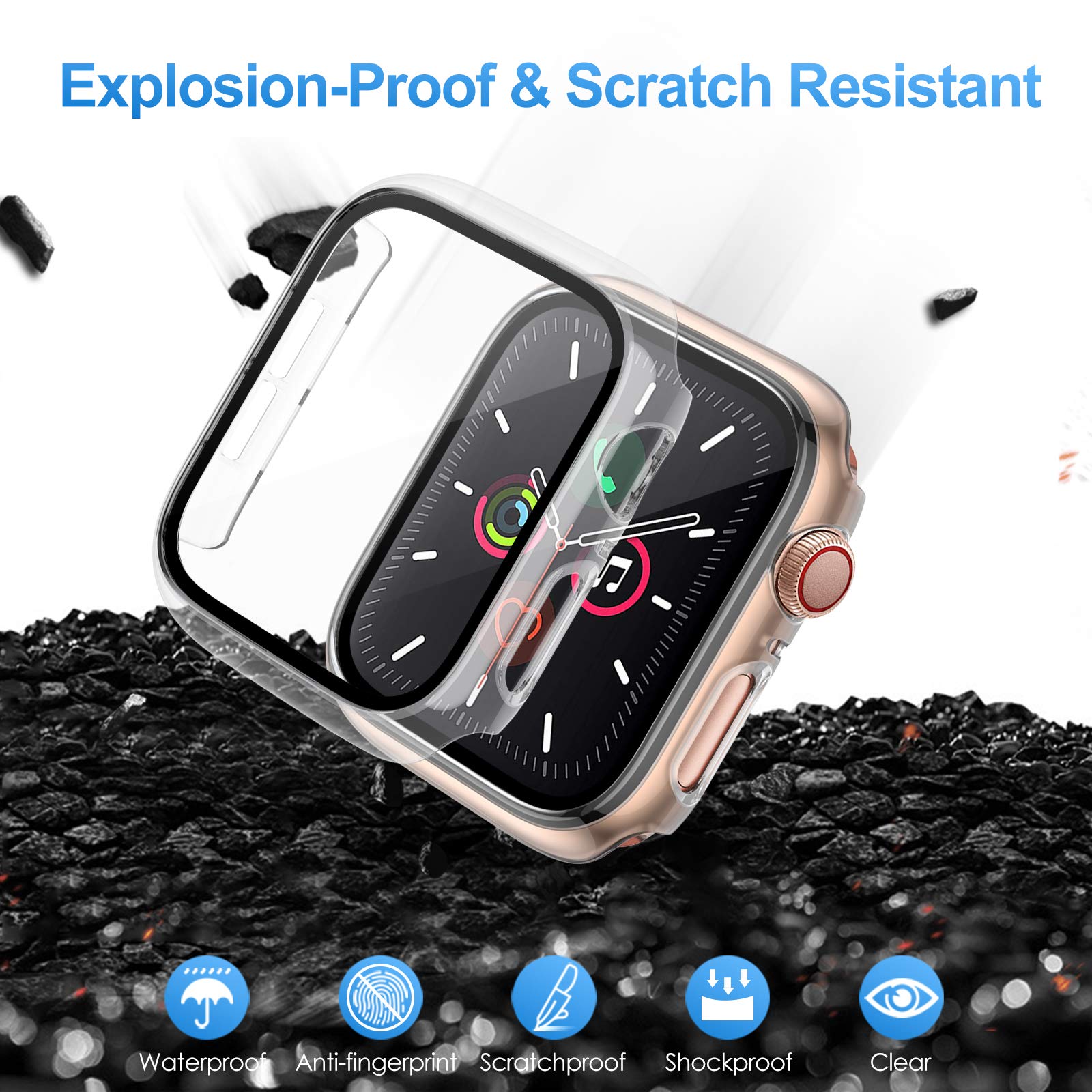 ZEBRE 4-Pack Hard PC Case and Tempered Glass Screen Protector for Apple Watch Series 6 SE 5 4 44mm - View 3 of 8