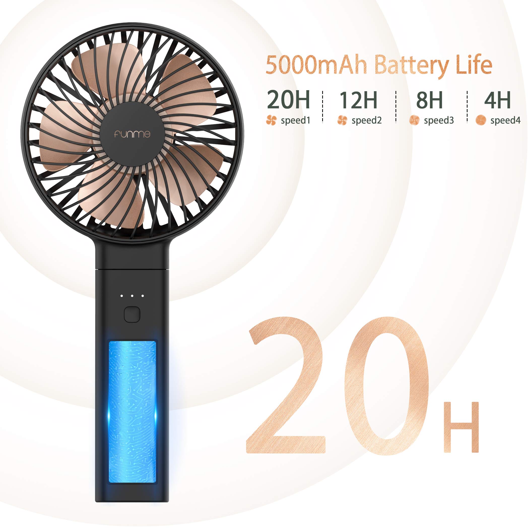 Funme Handheld Fan 5000 Battery Quiet Strong Wind 20 Hour 4 Speeds Foldable Powerful Cooling Personal Desk Fan Black - View 2 of 7