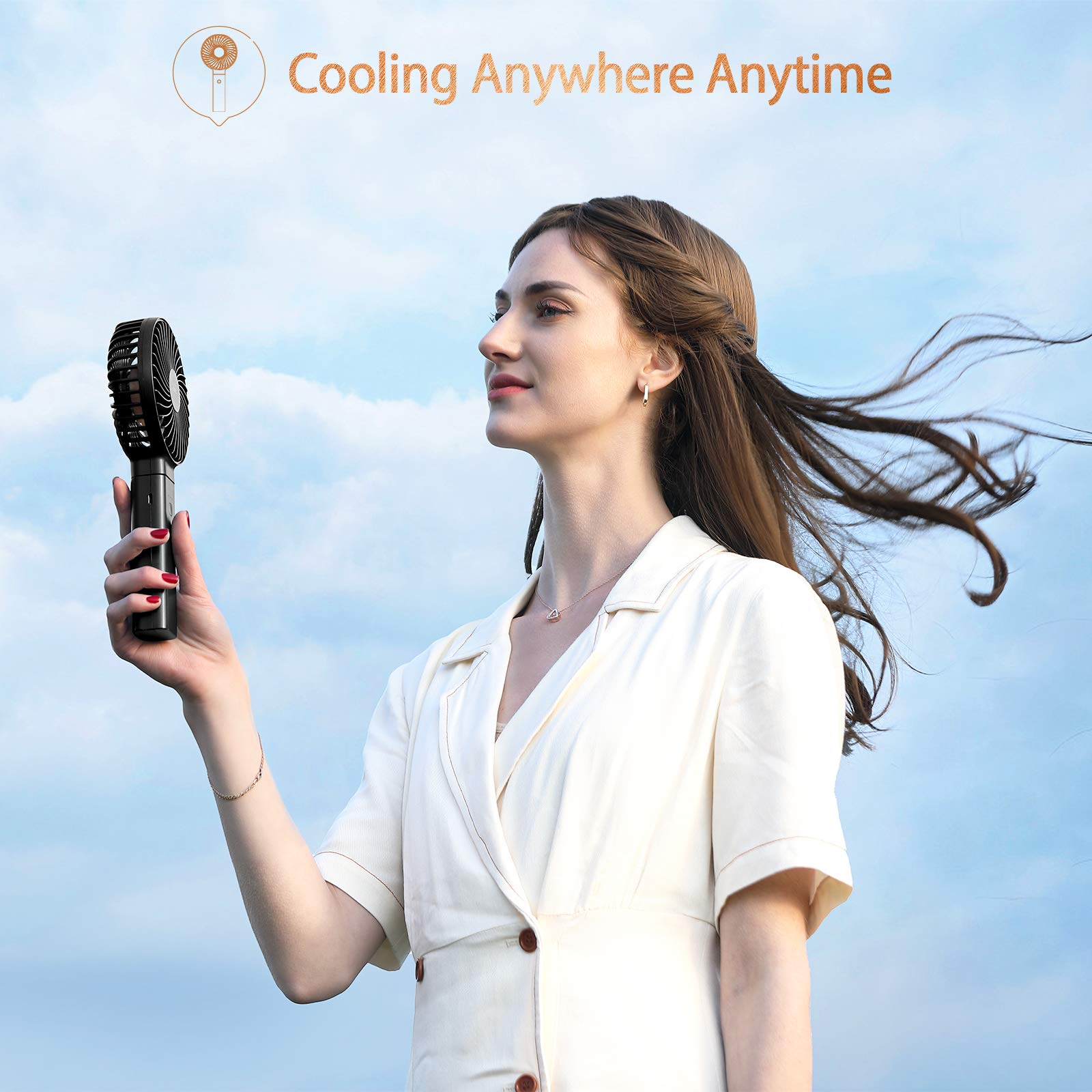 Funme Handheld Fan 5000 Battery Quiet Strong Wind 20 Hour 4 Speeds Foldable Powerful Cooling Personal Desk Fan Black - View 6 of 7