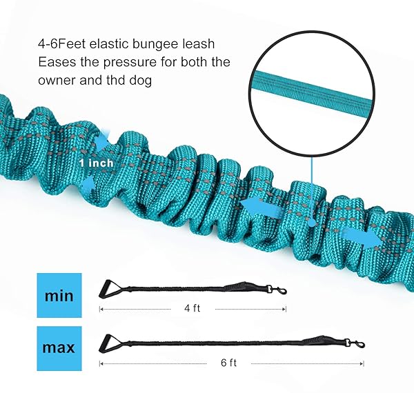 LEADSOM LEADSOM 6FT Reflective Heavy Duty Elastic Dog Leash with Padded Handle for Medium and Large Dogs Ideal for Training and Comfort - View 6 of 8