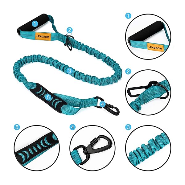 LEADSOM LEADSOM 6FT Reflective Heavy Duty Elastic Dog Leash with Padded Handle for Medium and Large Dogs Ideal for Training and Comfort - View 8 of 8
