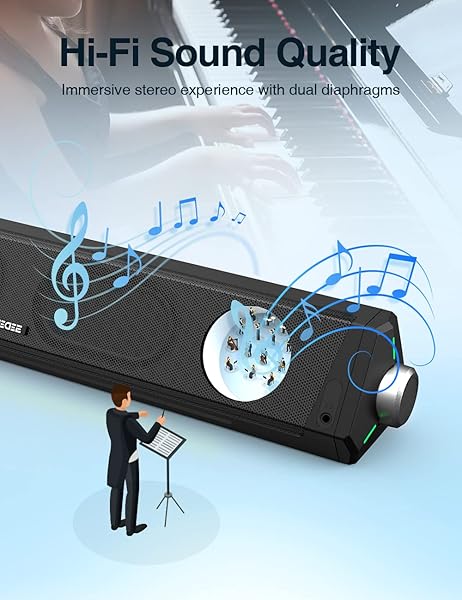 Bluedee Computer Speakers, Bluetooth Soundbar, HiFi Stereo, 3.5mm Aux-in Connection, USB Powered Speakers for Desktop Monitor, PC, Laptop, Tablets - View 4 of 9