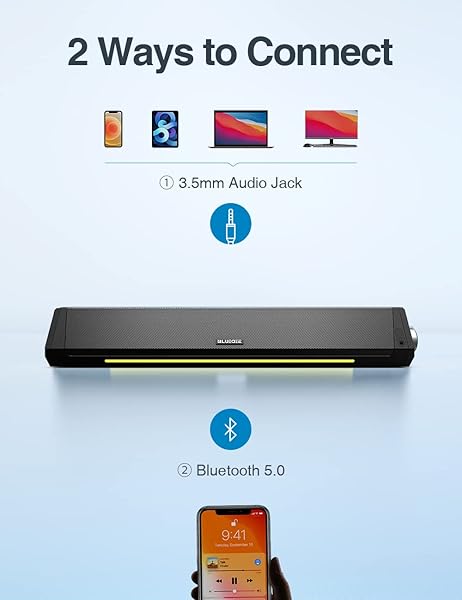 Bluedee Computer Speakers, Bluetooth Soundbar, HiFi Stereo, 3.5mm Aux-in Connection, USB Powered Speakers for Desktop Monitor, PC, Laptop, Tablets - View 5 of 9