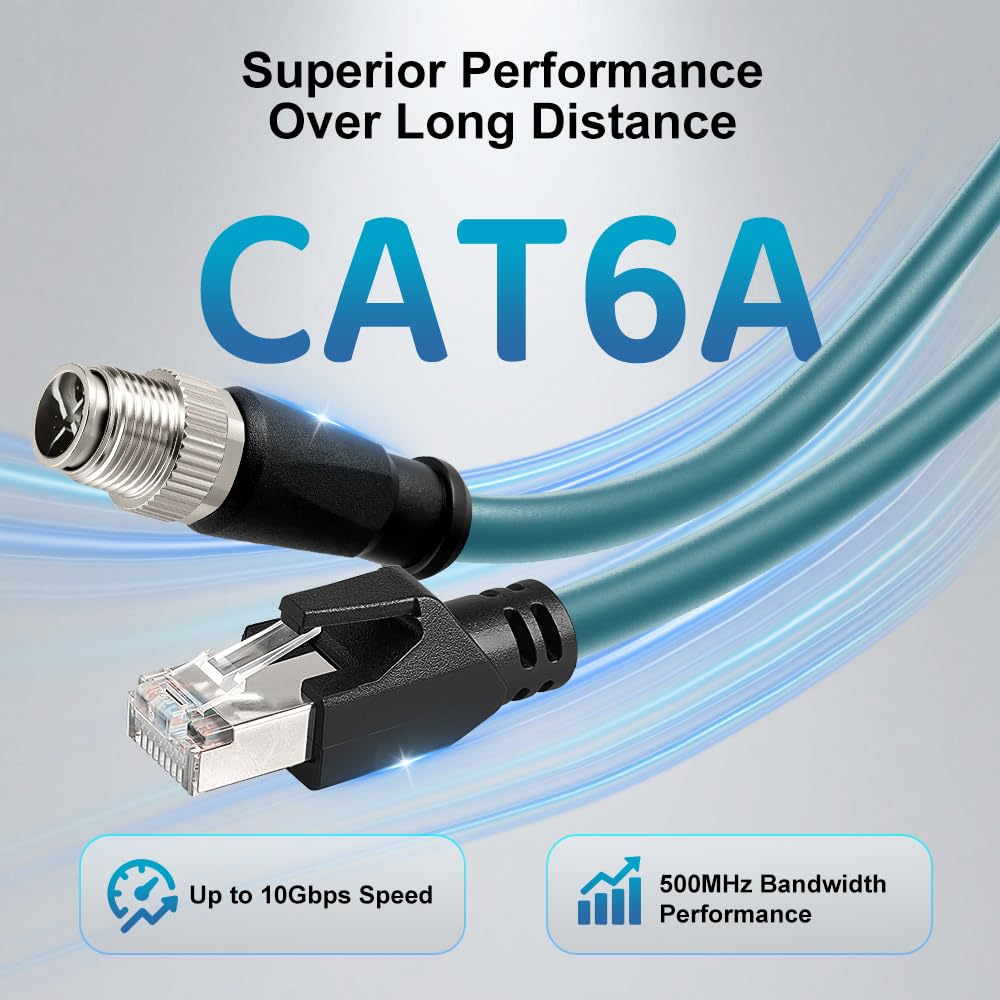 Alvin's Cables Alvins Cables M12 8 Pin Male to RJ45 Shielded Ethernet Cable 9.8ft for Cognex Industrial Camera Cat6a X Coded 8 Position - View 3 of 9