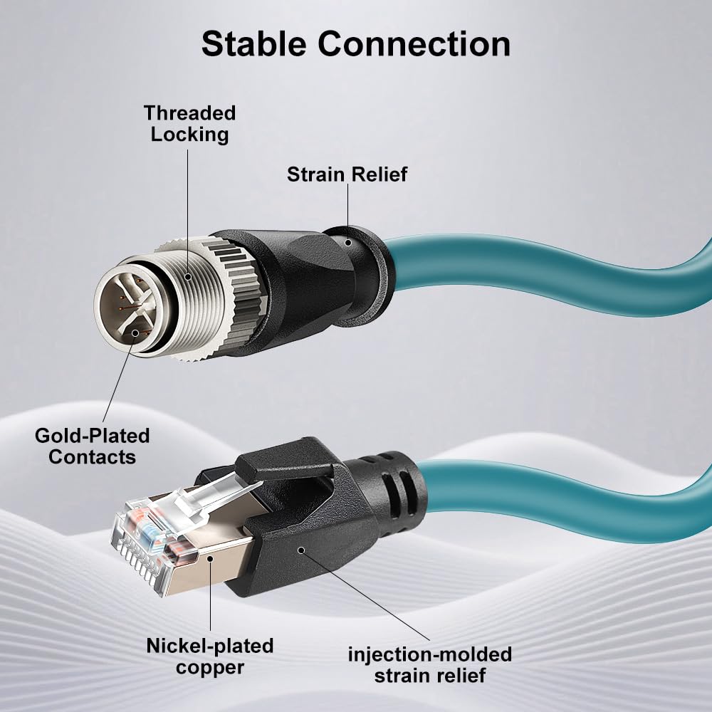 Alvin's Cables Alvins Cables M12 8 Pin Male to RJ45 Shielded Ethernet Cable 9.8ft for Cognex Industrial Camera Cat6a X Coded 8 Position - View 7 of 9