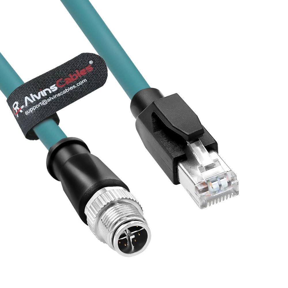 Alvin's Cables Alvins Cables M12 8 Pin Male to RJ45 Shielded Ethernet Cable 9.8ft for Cognex Industrial Camera Cat6a X Coded 8 Position