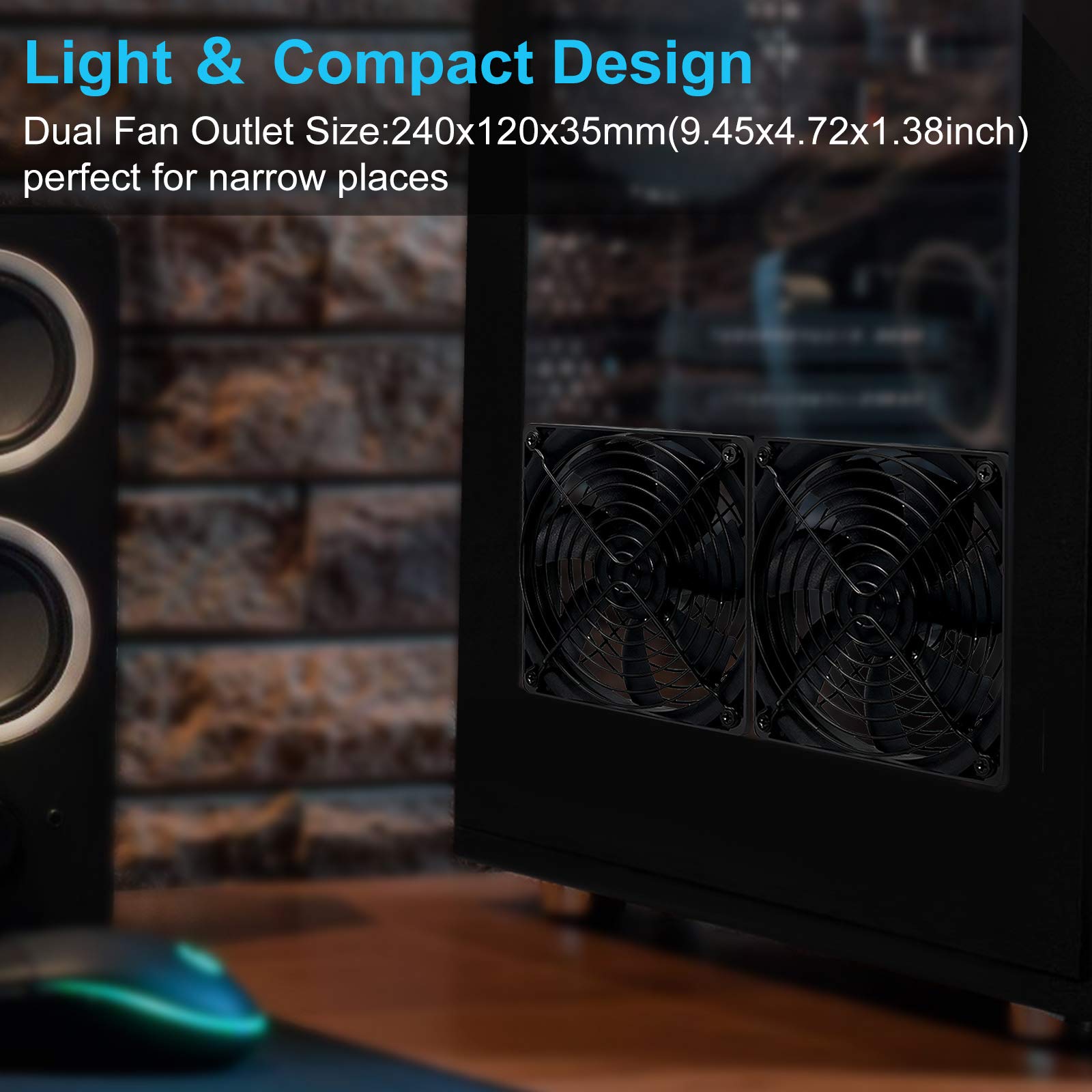 SXDOOL SXDOOL Dual 120mm USB Computer Cooling Fan with Speed Controller for Router Xbox PlayStation Silent Cooler - View 5 of 7