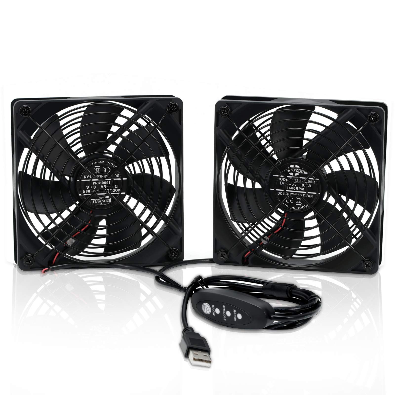 SXDOOL SXDOOL Dual 120mm USB Computer Cooling Fan with Speed Controller for Router Xbox PlayStation Silent Cooler