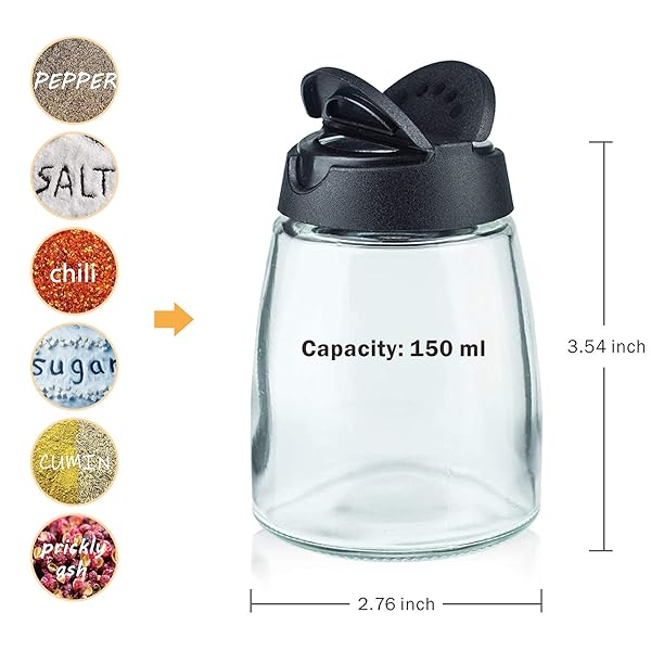 Celiseaya Glass Spice Jars Set of 8 Double Lids Seasoning Shakers for Salt and Pepper Storage - View 4 of 9
