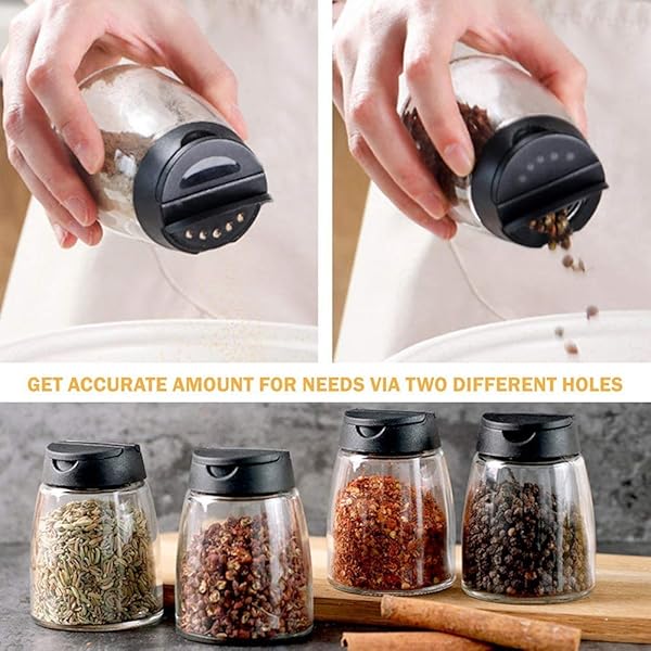 Celiseaya Glass Spice Jars Set of 8 Double Lids Seasoning Shakers for Salt and Pepper Storage - View 7 of 9