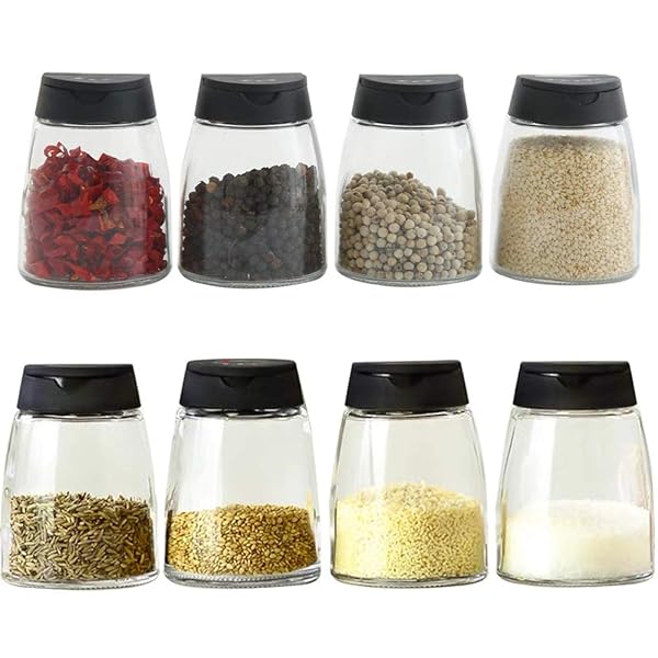 Celiseaya Glass Spice Jars Set of 8 Double Lids Seasoning Shakers for Salt and Pepper Storage - View 2 of 9