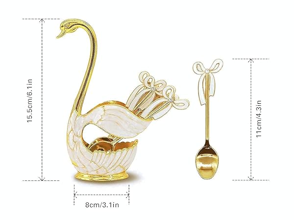 Flylin Flylin Gold Coffee Dessert Spoon Set with Swan Base Holder & 6 Ice Cream Teaspoons - Elegant Flatware Organizer - View 5 of 11