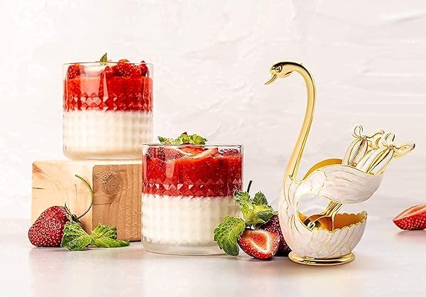 Flylin Flylin Gold Coffee Dessert Spoon Set with Swan Base Holder & 6 Ice Cream Teaspoons - Elegant Flatware Organizer - View 7 of 11