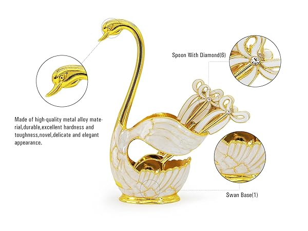 Flylin Flylin Gold Coffee Dessert Spoon Set with Swan Base Holder & 6 Ice Cream Teaspoons - Elegant Flatware Organizer - View 8 of 11