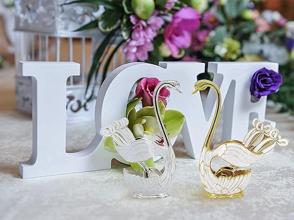 Flylin Flylin Gold Coffee Dessert Spoon Set with Swan Base Holder & 6 Ice Cream Teaspoons - Elegant Flatware Organizer - View 9 of 11