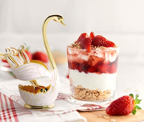 Flylin Flylin Gold Coffee Dessert Spoon Set with Swan Base Holder & 6 Ice Cream Teaspoons - Elegant Flatware Organizer - View 11 of 11