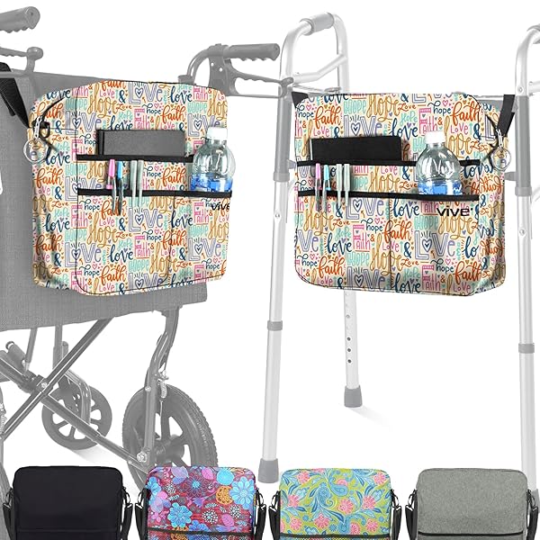 Vive Vive Wheelchair Bag Machine Washable Double Stitched Water Resistant Accessory Backpack for Rollators Wheel Chairs Walkers with XL Pockets and Straps