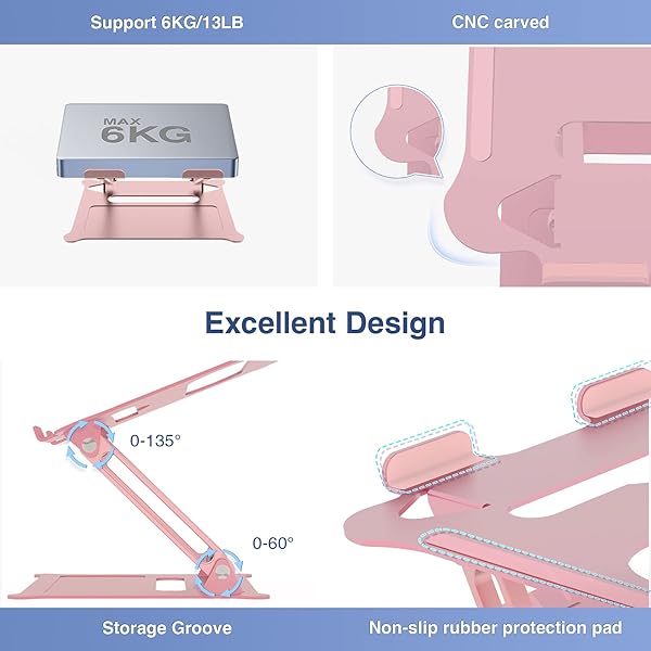 targeal Targeal Adjustable Laptop Riser Multi Angle Stand with Heat Vent for Mac Notebook Lenovo KT1 Rose - View 4 of 8