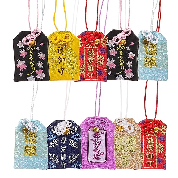 VOSAREA 10pcs Japanese Omamori Amulets Good Luck Charms for Health Fortune Wealth Success Assorted Colors
