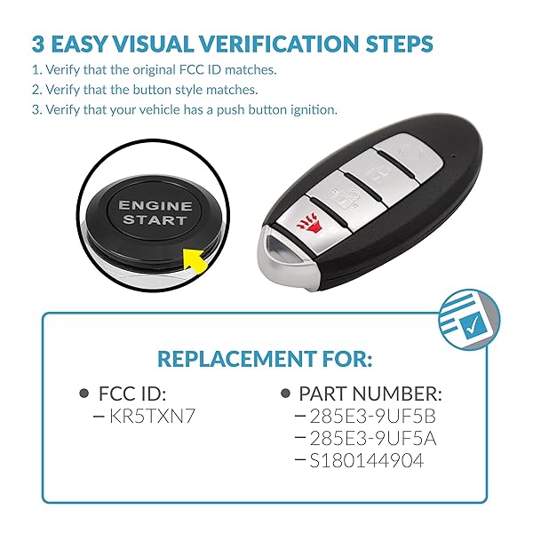Keyless2Go Keyless2Go Replacement 4 Button Proximity Smart Key for Nissan KR5TXN7 285E3-9UF5B - View 5 of 7