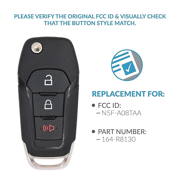 Keyless2Go Keyless2Go Replacement 3 Button Flip Key for Ford N5F-A08TAA 164-R8130 High Quality Key Fob - View 5 of 7