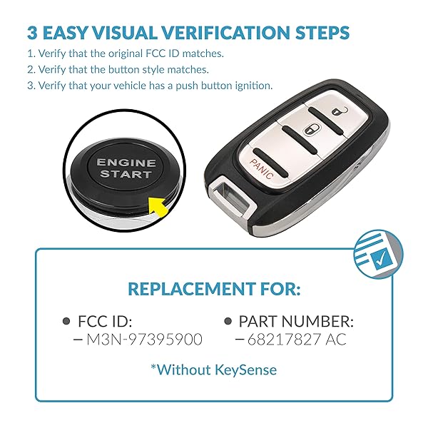 Keyless2Go Keyless2Go Replacement Smart Key for Chrysler Pacifica 3 Button Proximity M3N-97395900 68217827 AC - View 5 of 7
