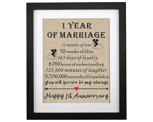 SUNBMO Unique 1st Anniversary Burlap Print Gifts for Couples | Perfect Keepsake for Paper Anniversary