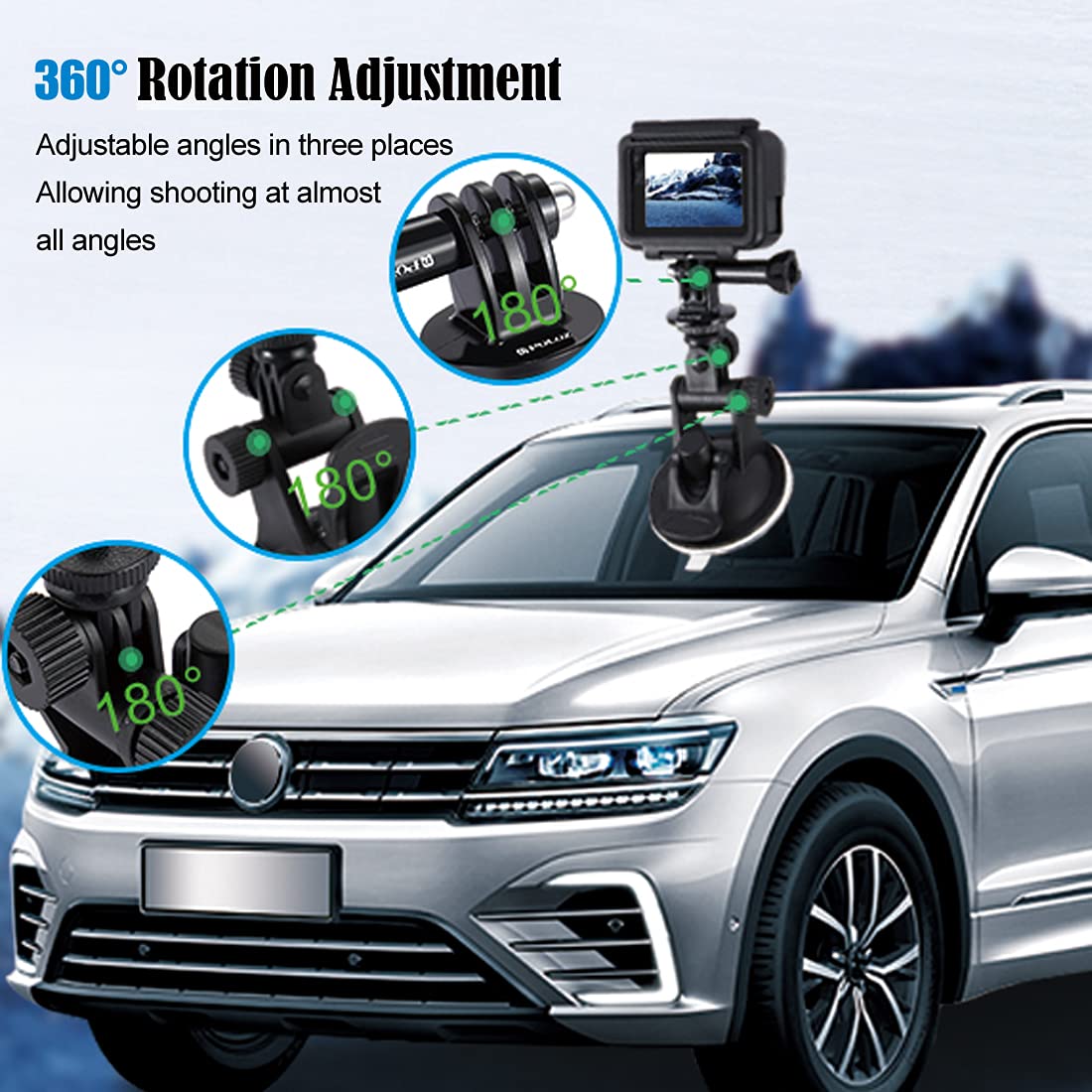 PULUZ PULUZ Suction Cup Mount for GoPro Adjustable Vehicle Window Holder Compatible with Hero 12 11 10 9 8 7 Insta360 X3 X2 DJI OSMO Action Camera - View 2 of 7