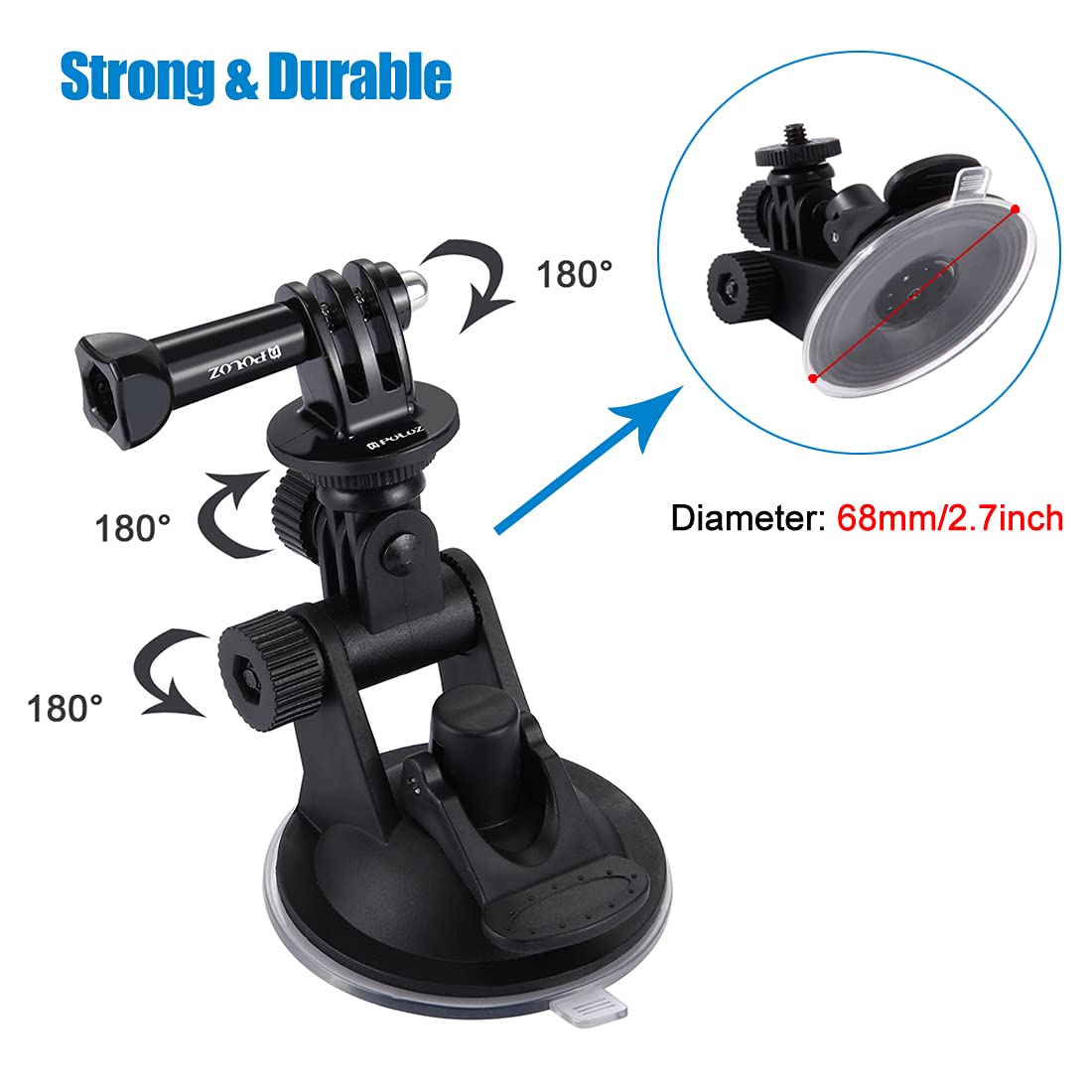 PULUZ PULUZ Suction Cup Mount for GoPro Adjustable Vehicle Window Holder Compatible with Hero 12 11 10 9 8 7 Insta360 X3 X2 DJI OSMO Action Camera - View 5 of 7
