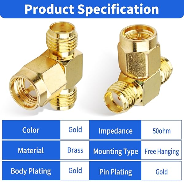 Superbat SUPERBAT SMA Adapter Splitter 2-Way SMA Male to Dual Female Antenna Converter Pack of 3 for Enhanced Signal Performance - View 3 of 7